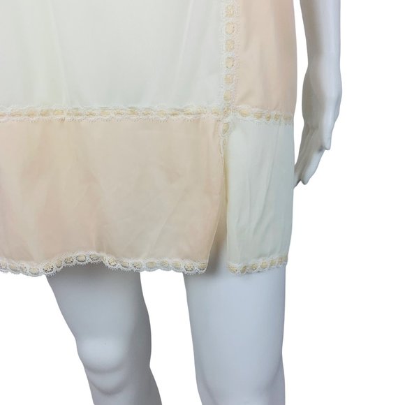 Vintage 60s Checkerboard Slip Pale Peach Cream Lace Trim Lingerie - Picture 5 of 8